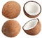 Isolated coconut collection. Whole and half of coconut isolated on white, with clipping path