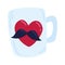 Isolated coffee mug with a heart with a mustache