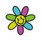 Isolated colored 60s groovy happy flower emote graffiti Vector