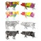 Isolated colored cow and pig