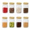 Isolated and colored herbs spices jars icon set in realistic style with different spices inside illustration Web site page