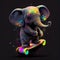 Isolated colorful elephant on skateboard. AI generative