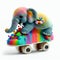 Isolated colorful elephant on skateboard. AI generative