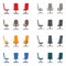 Isolated colour modern spinning rolling office chair vector illustration icon set. Front, side view business seat kit