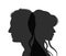 Isolated couple silhouette. Divorce concept. End of the wedding. Separation between groom and bride. Divorced man and woman