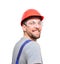 isolated craftsman construction worker assembler workmen - friendly worker in working clothes on white background