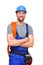 isolated craftsman construction worker assembler workmen - friendly worker in working clothes on white background