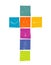 Isolated cross with Christian symbolism. White Christian symbols with squares in various bright colors. Religious sign