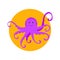 Isolated Cute cartoon protop purple octopus drawing.