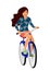 Isolated cute girl on a bicycle on a white background, vector illustration