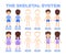 Isolated Cute Little Boy, Girl and Human Skeletal System in Colorful Cartoon style. Skull, Scapula, Pelvis Front Back View. Poster