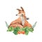 Isolated cute mother and baby fox with cloudberries. Kid forest watercolor illustration on white background. Ideal for