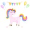 Isolated cute watercolor unicorn clipart. Nursery unicorns illustration. Princess unicorns poster. Trendy pink cartoon horse.