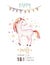 Isolated cute watercolor unicorn invitation card. Nursery unicorns illustration. Princess rainbow unicorns poster