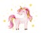 Isolated cute watercolor unicorn and stars clipart. Nursery unicorns illustration. Princess unicorns poster. Trendy pink