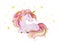 Isolated cute watercolor unicorn and stars clipart. Nursery unicorns illustration. Princess unicorns poster. Trendy pink