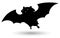 Isolated Dark Silhouette of Flying Bat over White Background, Vector Illustration