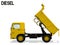 Isolated Diesel dump truck is lifting tray on transparent background