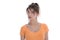 Isolated disappointed girl in orange shirt looking doubtful and