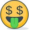 Isolated dollar eyes emoticon. Isolated emoticon.