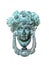 Isolated door knocker â€“ antique head on the entrance of a house on Malta. Italian traditional doorknob on white background . Old