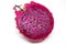 Isolated dragon fruit with fresh cut. Pink pine with sweet flesh