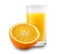 Isolated drink. Glass of orange juice and slice of orange fruit