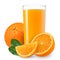 Isolated drink. Slices of orange fruit and glass of juice isolated on white with clipping path