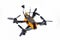 Isolated drones racing FPV quadrocopter made of carbon black, drone ready for flight, stylish and modern hobby