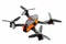Isolated drones racing FPV quadrocopter made of carbon black, drone ready for flight, stylish and modern hobby