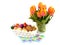 An isolated Easter decoration with tulips and eggs