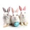 Isolated Easter white fluffy bunnies is sitting and looking at the camera