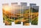 Isolated eight frames collage of picture of amazing sunrise in Carpathian mountains.