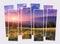 Isolated eight frames collage of picture of splendid suntise in Carpathian mountains