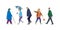 Isolated elderly people walking side view. Ð¡artoon people in different poses while walking. Set of vector images of passersby