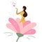 Isolated elegant silhouette of a graceful girl blowing on hearts. Flower fairy on the background of a large beautiful