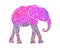 Isolated elephant composed of vibrant pink toned glitter background