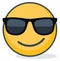 Isolated emoticon wearing black sunglasses. Isolated emoticon.