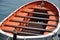 Isolated empty wooden boat closeup for rowing