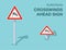 Isolated european crosswinds ahead sign. Front and top view.