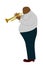 Isolated fat Black man playing trombone cartoon character, flat doodle vector