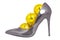 Isolated female shoe on a white background. Fashionable beauty, fashion. Colors of 2021 Bright yellow and flawless gray.