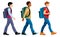 Isolated figures of boys going with school backpacks