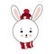 the isolated flat cutest white rabbit in the warm scarf and hat for kind christmas illustrations