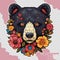 Isolated Floral Bear Illustration - Aesthetic colorful Animals Vector with Transparent Background