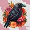 Isolated Floral Crow Illustration - Aesthetic colorful Animals Vector with Transparent Background
