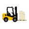 Isolated forklift with pallet and boxes on it. Vector illustration.