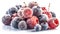 Isolated frozen fresh berries covered with frost and ice crystals