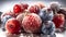 Isolated frozen fresh berries covered with frost and ice crystals