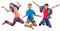 Isolated full length group portrait of running and jumping children